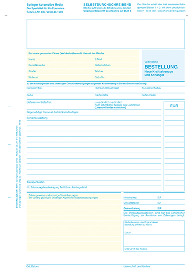 Neuwagen-Bestellung ohne Darlehensvermittlung