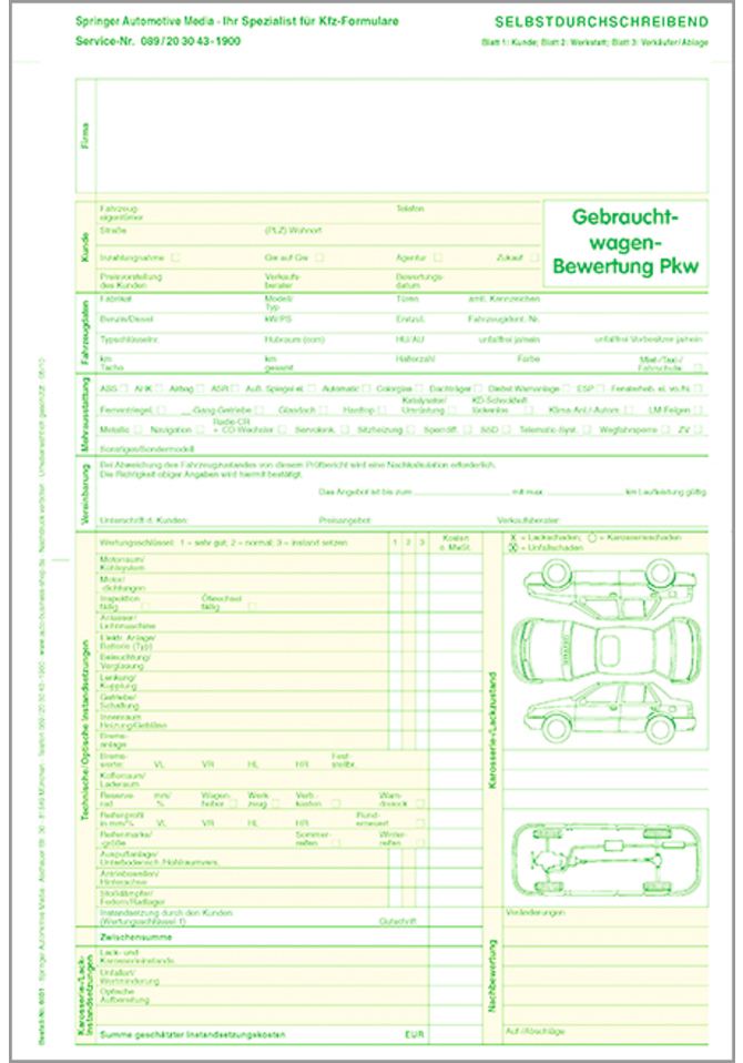Gebrauchtwagen-Bewertung inkl. Wertermittlungsbogen
