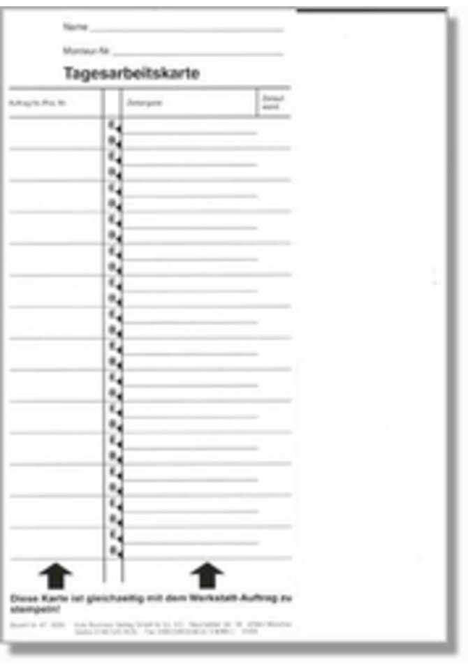 Tagesarbeitskarte (9,8 x 21 cm)