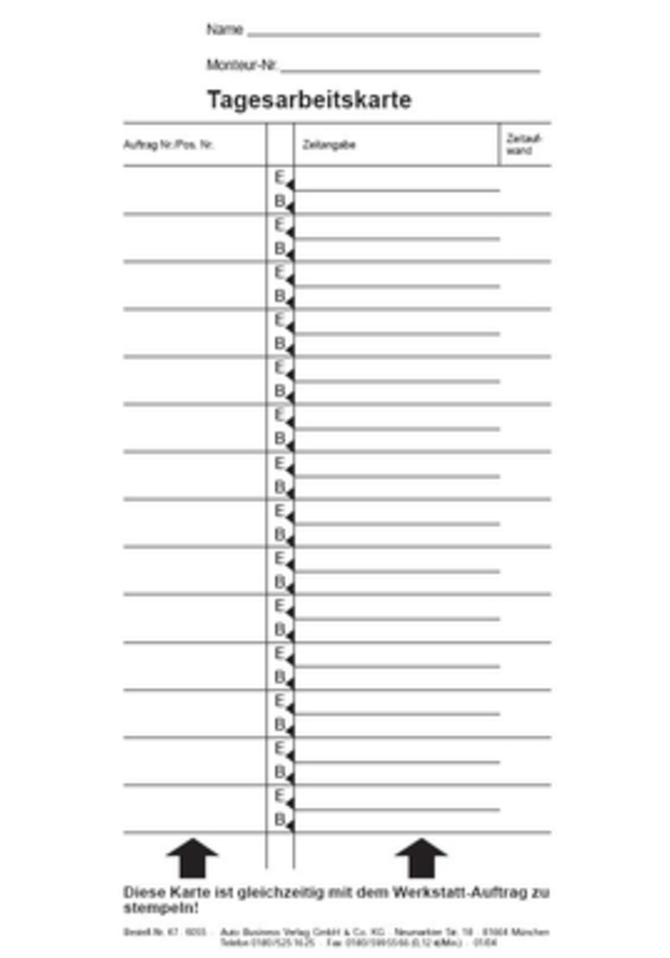 Tagesarbeitskarte (9,8 x 21 cm)