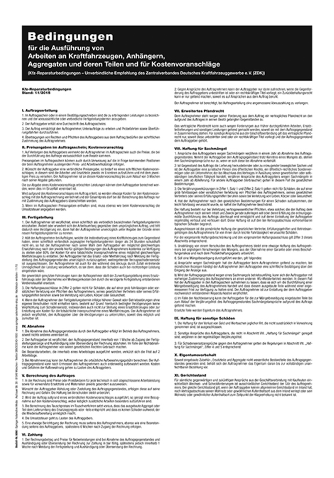 Werkstatt-Reparaturbedingungen als Tafel