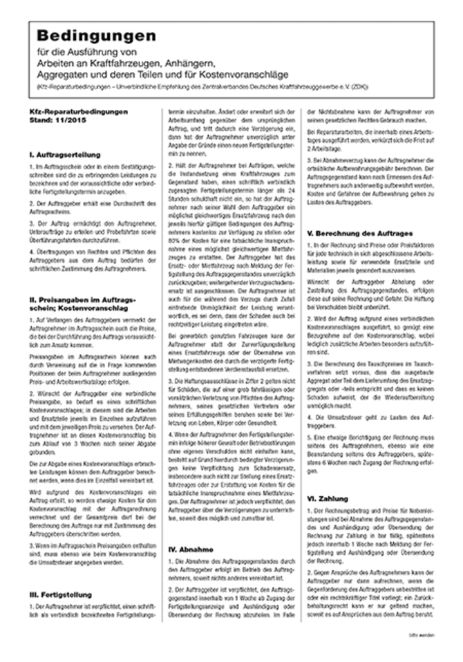 Werkstatt-Reparaturbedingungen als Block