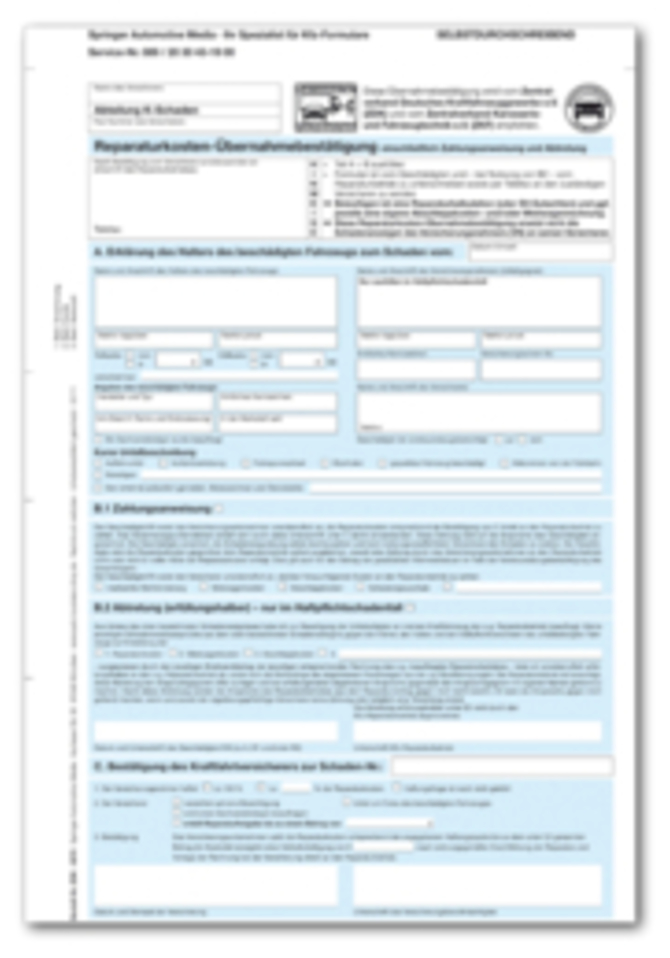 Reparaturkosten-Übernahmebestätigung einschließlich Zahlungsanweisung und Abtretung