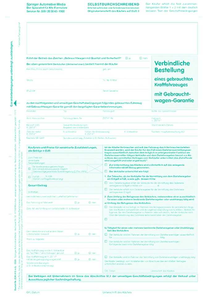 Gebrauchtwagen-Bestellung mit Garantie